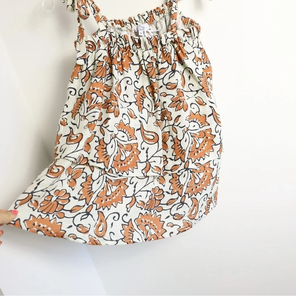 NWT Le Ragazze made in Italy 100% linen top M tiered floral print cottagecore - Picture 8 of 14